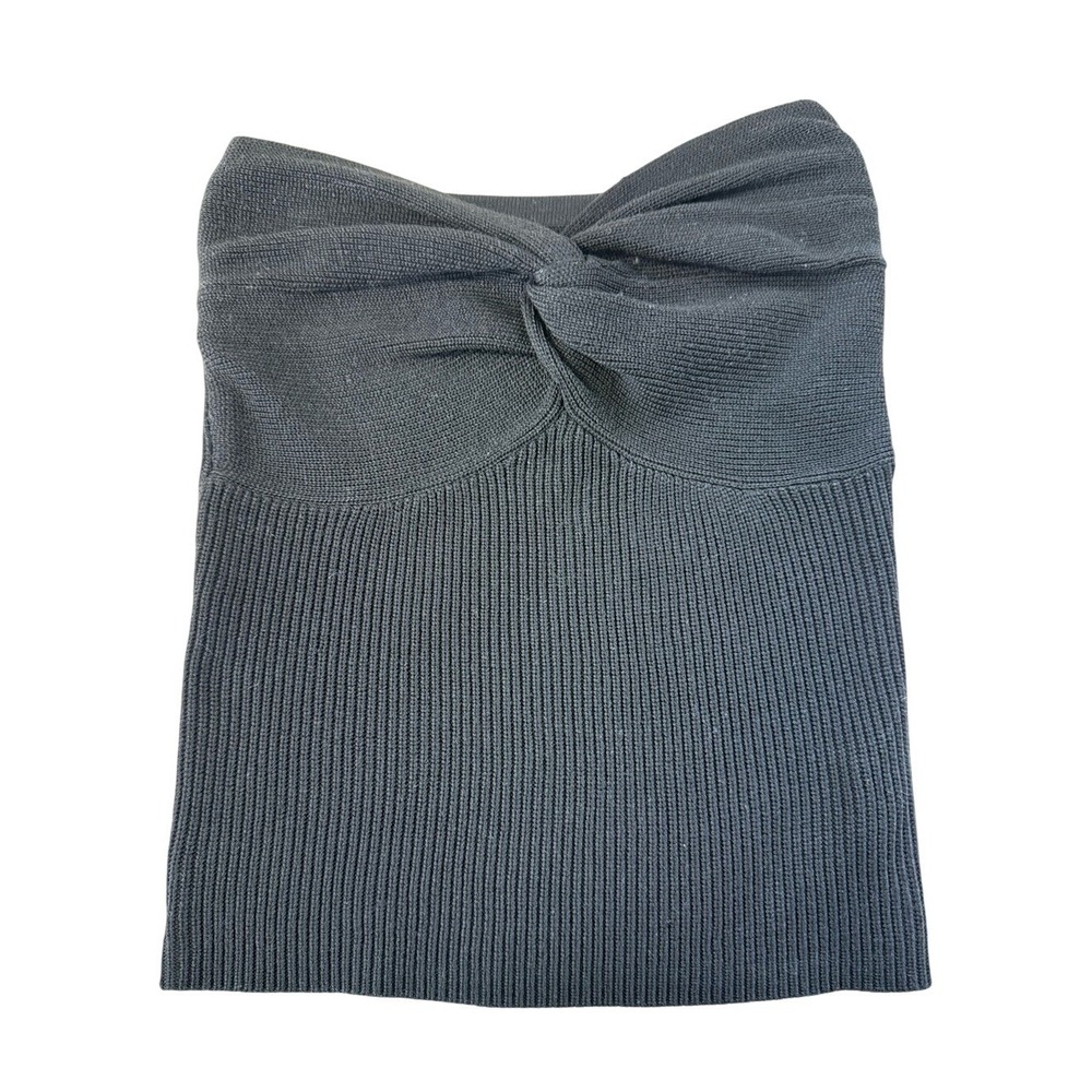 Black Knit Tube Top Front Knot Bodice Strapless Tank